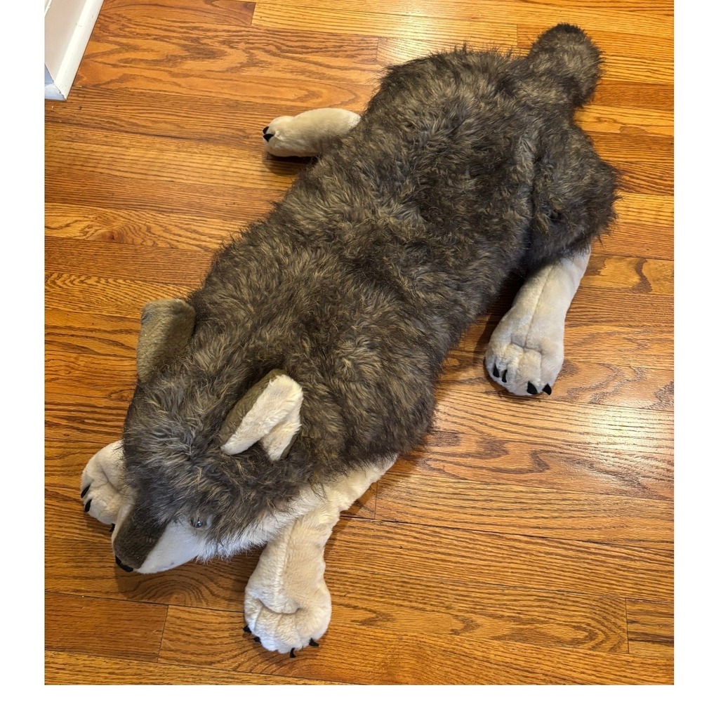 Wild Republic Large Laying Wolf Plush Stuffed Animal Gray White Black 24-36in
